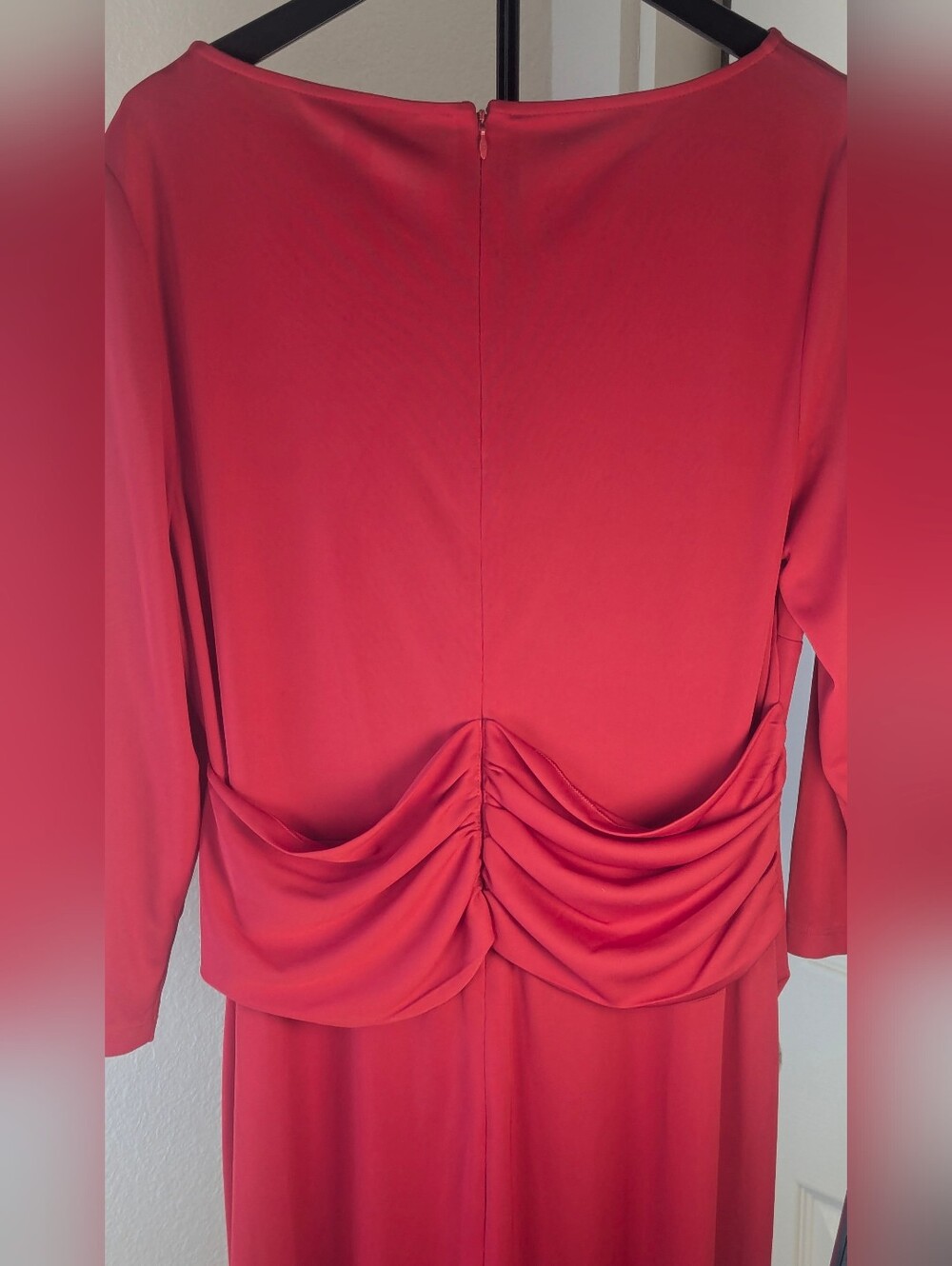 Lauren Ralph Lauren Red Ruched Draped Midi Dress Size 16 3/4 Sleeve - Picture 4 of 13